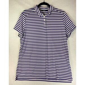Nike Golf Polo Shirt XL Purple White Stripe Dri Fit Short Sleeve Performance